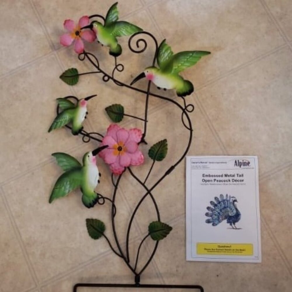 28 Inch Hummingbirds Garden Stake Decor, Colorful Look Flowers Metal Wall Art